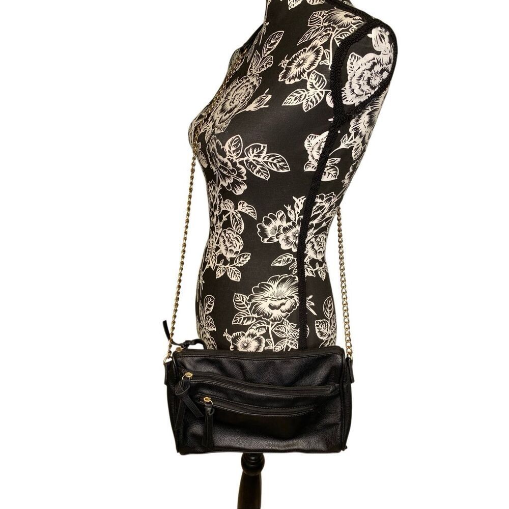 Black Triple Zip Crossbody Bag Gold Chain Strap Everyday Shoulder Purse Travel